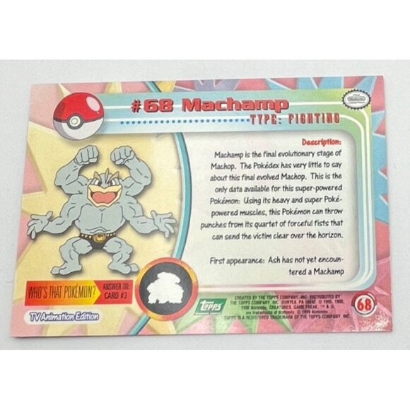 Machamp Pokemon Card Topps #68 TV Animation Edition Series Green Logo - Picture 2 of 5